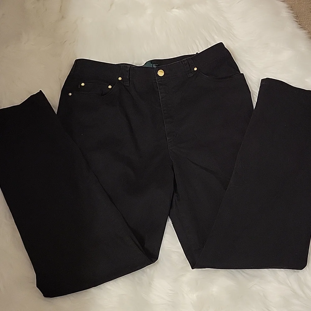 Lauren Ralph Lauren Jeans black velvety stretch straight leg classic sz 14 EUC…